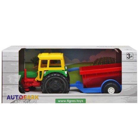 Трактор с прицепом, желтый+красный.