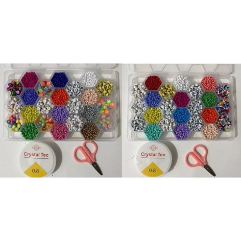 Бісер намистини (англ.літери, смайли), ножиці, 2 види, у пеналі, 20-13-2см 