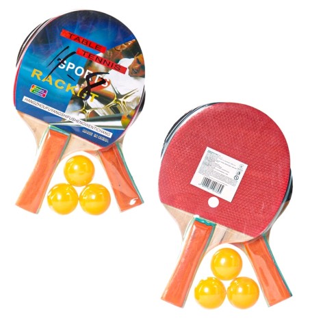 Теннис настольный BT-PPS-0060 ракетки (0,7 см, пластиковая цветная ручка) + 3 мяча, 4 цвета