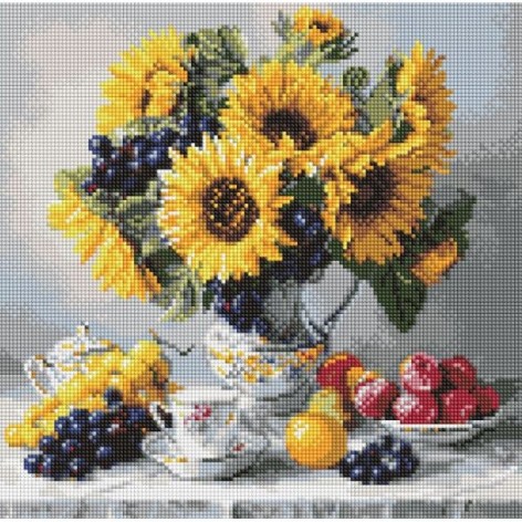 Алмазная мозаика "Подсолнухи с виноградом" 40x40см