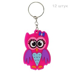 Брелок гумовий сова рожева довга, 12 штук
