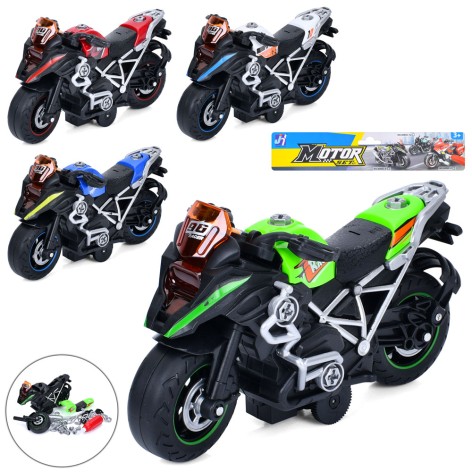 Конструктор мотоцикл 22см, инерция, отвертка, 4 цвета, в п/е 26-20-8см 