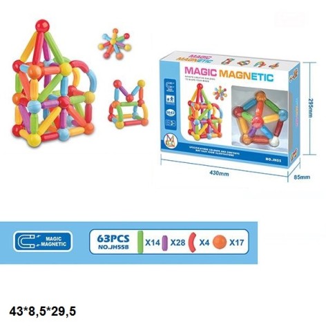 Конструктор магнітний 63 деталей 43*8,5*29,5см D011