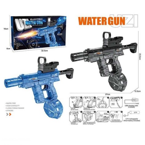 Водный автомат 2 цвета, автоматический, аккумулятор 3.7V, прицел с подсветкой, магазин, в кор., МИКС ВИДОВ /48/