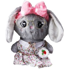 М'яка іграшка заєць сірий у білій сукні з окулярами