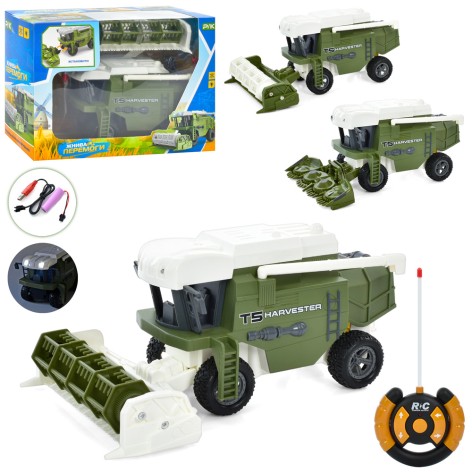 Р/К Комбайн 21см, аккумулятор,USB зарядка,резиновые колеса,прицеп,2вида(микс цветов) в кор-ке, 30,5-20,5-12 /12/