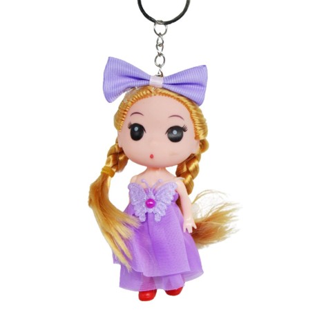 Лялька-брелок у сукні з бантиком, бузкова