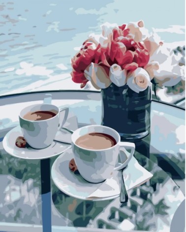 Набір для розпису по номерах Сніданок біля моря Strateg розміром 30х40 см (SS-6599)