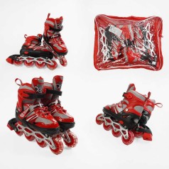 Ролики (размер 34-38; цвет – КРАСНЫЙ; колеса PVC, стелька 21-24 см, ПЕРЕДНЕЕ КОЛЕСО СВЕТ, d – 6.5 см) в сумке