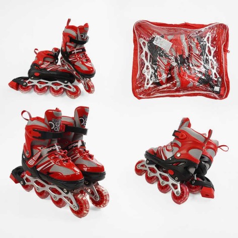 Ролики (размер 34-38; цвет – КРАСНЫЙ; колеса PVC, стелька 21-24 см, ПЕРЕДНЕЕ КОЛЕСО СВЕТ, d – 6.5 см) в сумке