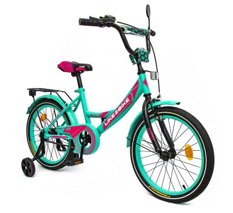 Велосипед детский 2-х колесный 18'' 211803 (1 шт) Like2bike Sky, бирюзовый, рама сталь, со звонком, ручной тормоз, сборка 75%