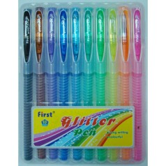 Набір гелевих ручок з блиском та запахом 10 кольорів у пластиковому футлярі First, 1мм