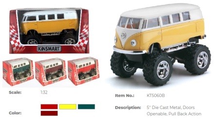 Іграшкова модель автобус 5'' KT5060WB Volkswagen Classical (Off Road) металевий, інерційний, відчиняються двері, 4 кольори