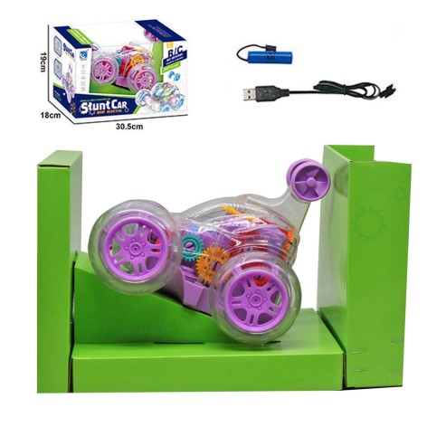 Машина на радиоуправлении 3,7 V, пульт 40 Mhz, перевертыш, подсветка, музыка, вращающаяся колесная ось, шестеренки, сиреневый