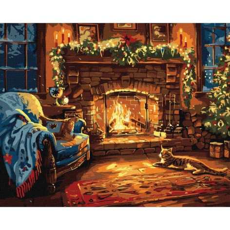 Набір для розпису по номерах "Святковий камін" 40х50 см
