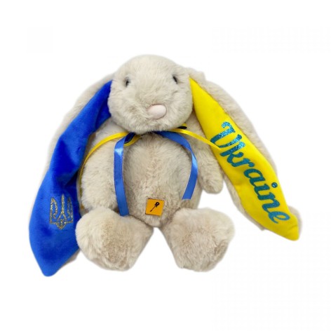 Мʼяка іграшка "Зайка Патріот", музичний, 30 см (БІЛИЙ)