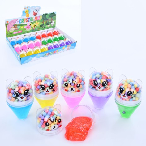 Лизун желейний, баночка з кришкою(тварина), пінопластові кульки, гліттер, 6кольорів, 24шт в кор. 35-4,5-22см /20