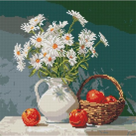 Алмазная мозаика "Букет ромашек с яблоками" 40x40см
