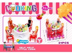 Набор мебели, 4 куклы стол, стулья, аксессуары, 15*15*13 см, в слюде 