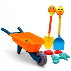 Песочный набор с тачкой 50 см – 2 лопатки, 4 формочки
