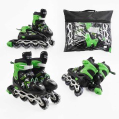 Роликові ковзани 34-38 розмір, колеса PVC, устілка 21-24 см, колір - зелений INLINE SKATE 39452-M
