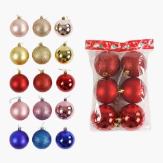 Новорічні прикраси 5 видів, кульки, 6 штук, D=7 см, у п/е, МІКС ВИДІВ 