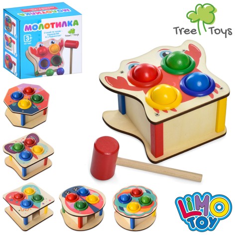 Дерев'яна іграшка Стукачка 15-7,5см.,молоточок,кульки 4шт,6 видів, 1ящик-1вид, в кор-ці, 15,5-15,5-8см 