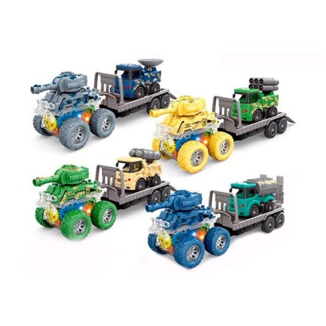 Набор машинок "Танк с прицепом", инерция, свет, микс видов