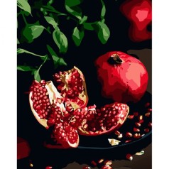 Набір для розпису по номерах Гранат на тарілці  Strateg на чорному фоні розміром 40х50 см (AH1010)