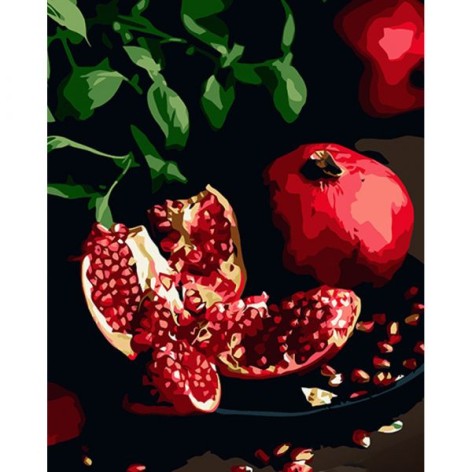 Набір для розпису по номерах Гранат на тарілці  Strateg на чорному фоні розміром 40х50 см (AH1010)