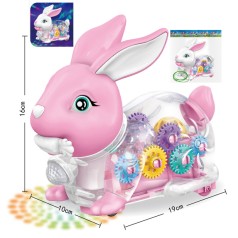 Музыкальная игрушка заяц 19см, ездит, шестерни двигаются, звук, свет, 2 цвета, на бат-ке, в п/э, 25-29-10см 