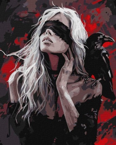 Картина по номерам - "Девушка и ворона" ©art_selena_ua, 40х50см