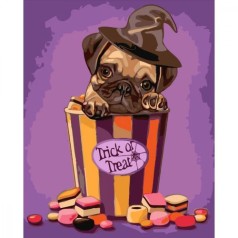 Картина за номерами Хеллоунський мопс Strateg з лаком розміром 30х40 см (SS-6426)