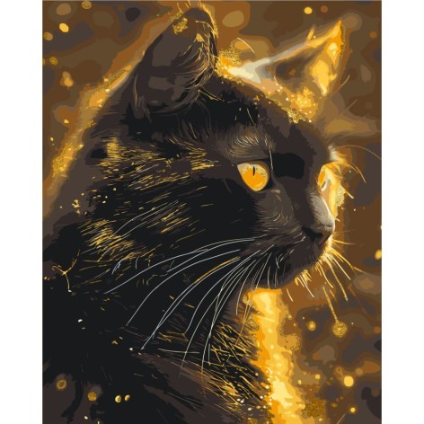 Картина за номерами Чорний кіт, тварини. З фарбами металік 40*50 см Орігамі LW 3301