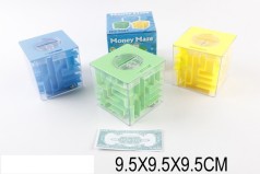 Головоломка 3D-лабіринт-скарбничка куб, 3 кольори мікс, в коробці 9,5*9,5*9,5 см