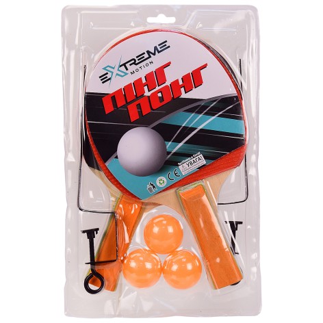 Теніс настільний Extreme Motion, 2 ракетки, 3 м'ячики з сіткою (товщина 6мм) розмір упаковки – 18*29см, розмір ракетки – 15*25.5см