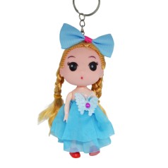 Кукла-брелок в платье с бантиком, голубая