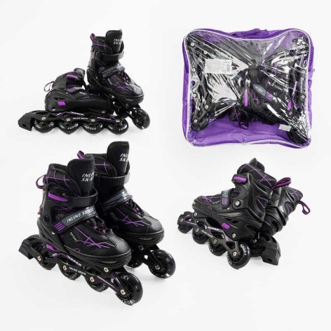 Ролики (размер 34-38, цвет – фиолетовый (6) колеса PU, стелька 20-24 см, ПЕРЕДНЕЕ КОЛЕСО СВЕТ, d – 6.5 см, в сумке)