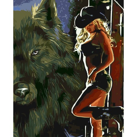 Картина по номерам 0279-01 ОРТ Девушка ковбой с волком 40*50