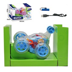 Машина на радиоуправлении 3,7 V, пульт 40 Mhz, перевертыш, подсветка, музыка, вращающаяся колесная ось, шестерни, голубой