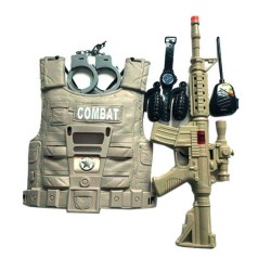Військовий набір HY 3 6 елементів, бронежилет, автомат, гранати, рація, у пакеті