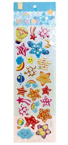 Наліпка рел'єфна, опукла з фольгою 10,5*35см Зірочки, хмаринки 20шт/уп