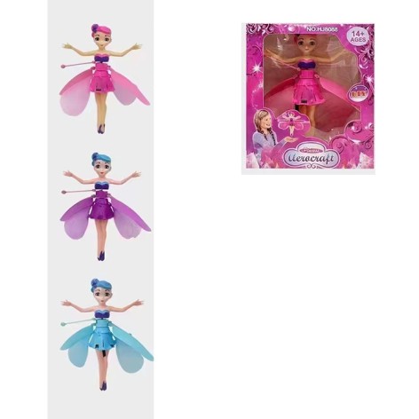 Лялька 19см, фея, літає, реагує на руку, акум, USBзарядне,3 кольори, в кор-ці, 16-19-5,5см 