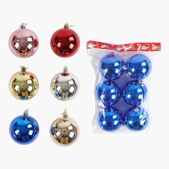 Новорічні прикраси 6 видів, кульки, 6 штук, D=8 см, у п/е ,  МІКС ВИДІВ 