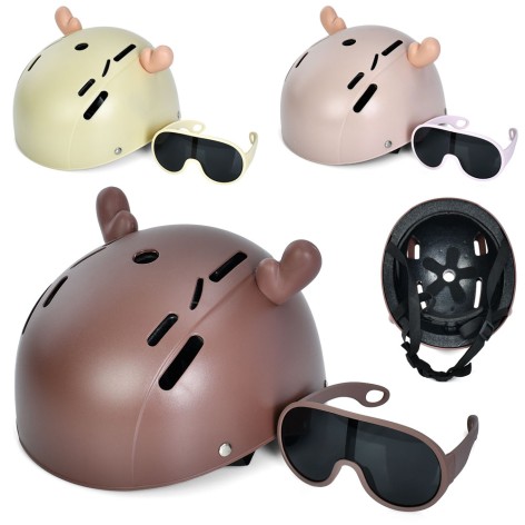 Шолом 24,5-21-14,5см, 9 отворів, ріжки, окуляри, 3кольори, у п/е 