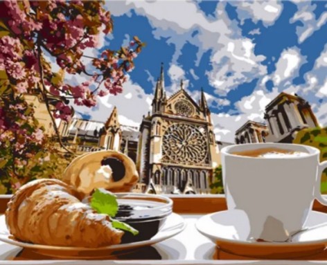 Набор для росписи по номерам Завтрак в Лондоне на цветном фоне размером 40х50 см (MZ075)