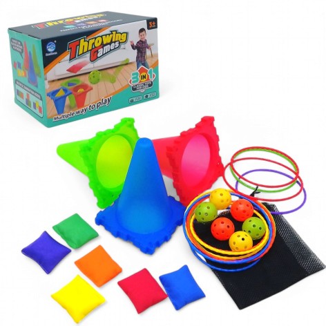Гра на влучність 3 в 1 "Throwing Games" - 6 м'ячиків, 3 конуси, 12 кілець, 6 мішечків, сумка