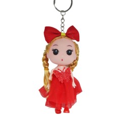 Кукла брелок в красном платье с бантом