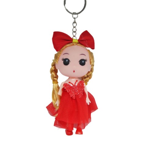 Лялька брелок у червоній сукні із бантом
