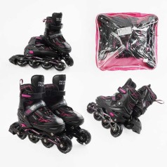 Ролики (размер 34-38/ цвет – РОЗОВЫЙ (6) колеса PU, стелька 20-24 см, ПЕРЕДНЕЕ КОЛЕСО СВЕТ, d – 6.5 см, в сумке)